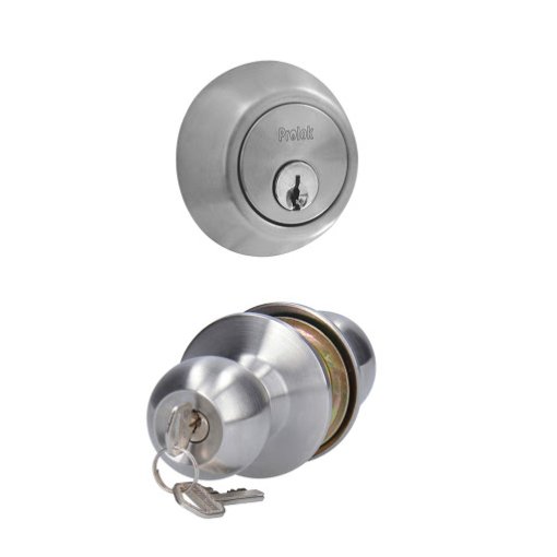 Combo de pomo bola función doble, acero inoxidable, llave estándar, blíster Prolok 10CBP