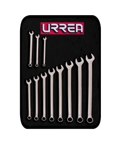 Juego de llaves combinadas extra largas pulido espejo enpulgadas, 12 puntas, 11 piezas Urrea 1200AL