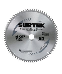 Disco para sierra circular para corte madera 80 dientes, 12" Surtek 120632