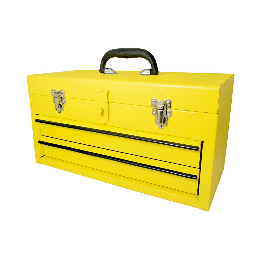 Caja portaherramientas metálica color amarillo con 2 gavetas 18" x 9" x 11" Surtek 125107