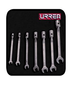 Juego de llaves combinadas flexibles pulido espejo en pulgadas, 12 puntas, 7 piezas Urrea 1270HF