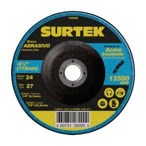 Disco abrasivo tipo 27 para metal 4-1/2" x 1/4" Surtek 128200