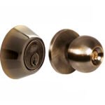 Combo de pomo tubulares de bola función doble, latón antiguo, llave estándar, blíster Lock 12CB
