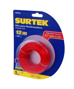 Nailon para desbrozadora en blíster, 2.7 mm x 12 m Surtek 130266