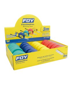Flexómetros con carcasa de plástico colores en display 3 m x 1/2", 24 piezas Foy 142131