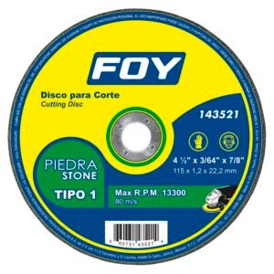 Disco abrasivo tipo 1 para piedra 4-1/2" x 1.2 mm Foy 143521