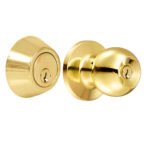 Combo de pomo tubulares de bola función doble, latón brillante, llave estándar, blíster Lock 14CB