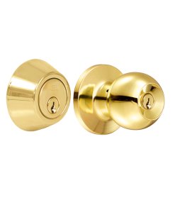 Combo de pomo tubulares de bola función doble, latón brillante, llave estándar, blíster Lock 14CB
