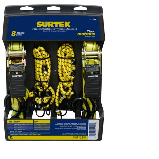 Juego de sujetadores tipo matraca y tensores, 8 piezas Surtek 151144