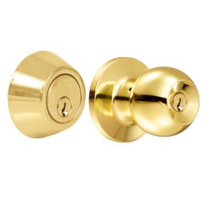 Combo de pomo tubulares de bola función sencilla, latón brillante, llave estándar, blíster Lock 15CB