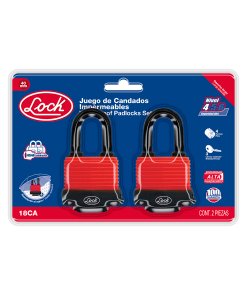 Juego de candados impermeables largos 40 mm, llave estándar, 2 piezas Lock 18CA