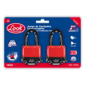 Juego de candados impermeables largos 40 mm, llave estándar, 2 piezas Lock 18CA