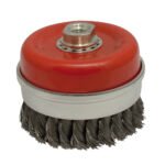 Carda copa trenzada alambre grueso 5" x 0.50 mm con rosca M14 Urrea 18CT55M