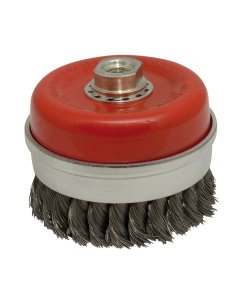 Carda copa trenzada alambre grueso 5" x 0.50 mm con rosca M14 Urrea 18CT55M