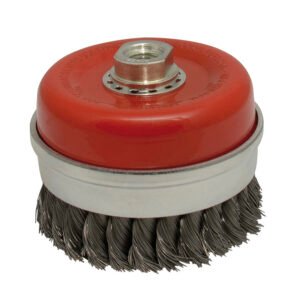 Carda copa trenzada alambre grueso 5" x 0.50 mm con rosca M14 Urrea 18CT55M