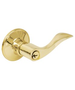 Manija tubular curva función baño, latón brillante, llave estándar, blíster Lock 19MA