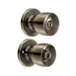 Pomo tubular copa recta función baño, latón antiguo, llave estándar, blíster Lock 22PO