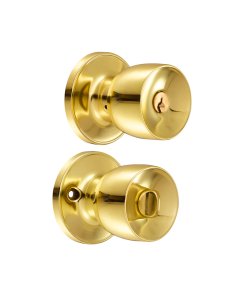 Pomo tubular copa recta función baño, latón brillante, llave estándar, blíster Lock 24PO