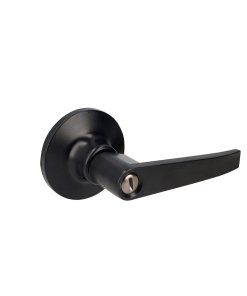 Manija tubular recta función baño, negra, llave estándar, blíster Lock 26MA