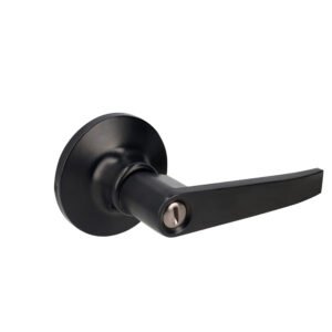 Manija tubular recta función baño, negra, llave estándar, blíster Lock 26MA