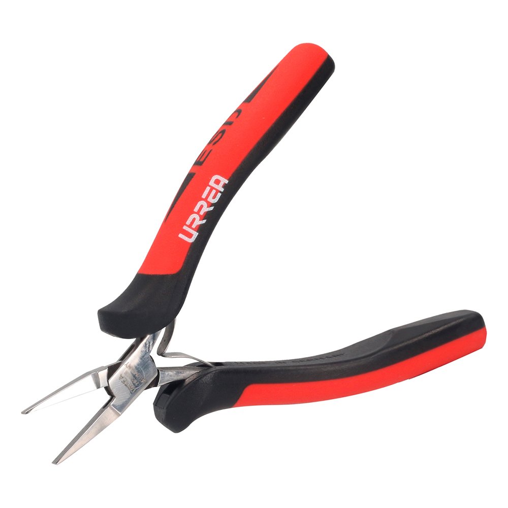 Pinza para electrónica con mango antiestático de 4-3/4" punta larga plana Urrea 28580X