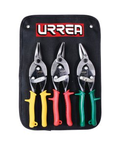 Juego de tijeras con mango rubber grip para hojalatero tipo aviación, 3 piezas Urrea 30301