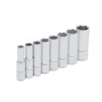 Juego de dados largos cuadro de 1/4", 6 puntas, en pulgadas, en riel, 8 piezas Urrea 47102