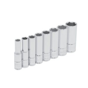 Juego de dados largos cuadro de 1/4", 6 puntas, en pulgadas, en riel, 8 piezas Urrea 47102