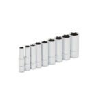 Juego de dados largos cuadro de 1/4", 6 puntas, métricos, en riel, 9 piezas Urrea 47202