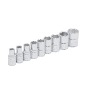 Juego de dados cuadro de 1/4", 6 puntas, en pulgadas, en riel, 9 piezas Urrea 47204