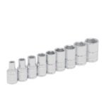 Juego de dados cuadro de 1/4", 6 puntas, métricos en riel, 9 piezas Urrea 47207