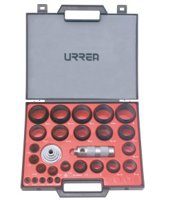 Juego de sacabocados con mango adaptador ergonónico de 1/8" a 2", 27 piezas Urrea 49902