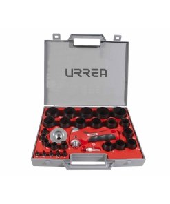Juego de sacabocados con mango adaptador ergonónico de 1/8" a 2", 28 piezas Urrea 49902A