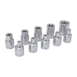 Juego de dados Torx hembra cuadro de 3/8" en riel, 10 piezas Urrea 5200TX