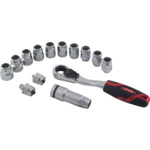 Juego de dados y accesorios cuadro de 3/8" Go-Through combinado, 14 piezas Urrea 5201GT