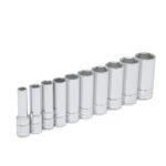 Juego de dados largos cuadro de 3/8", en pulgadas 6 puntas en riel, 10 piezas Urrea 52111