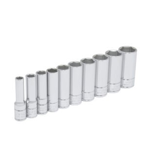 Juego de dados largos cuadro de 3/8", en pulgadas 6 puntas en riel, 10 piezas Urrea 52111