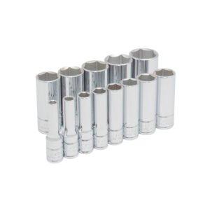 Juego de dados largos cuadro de 3/8", en pulgadas 6 puntas en riel, 13 piezas Urrea 52114