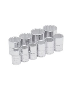 Juego de dados cuadro de 3/8", 12 puntas, en pulgadas en riel, 10 piezas Urrea 52118