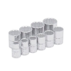 Juego de dados cuadro de 3/8", 12 puntas, en pulgadas en riel, 10 piezas Urrea 52118