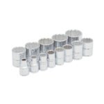 Juego de dados cuadro de 3/8", 12 puntas, en pulgadas en riel, 13 piezas Urrea 52124