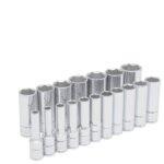 Juego de dados largos cuadro de 3/8", métricos, 6 puntas, 18 piezas Urrea 52203