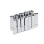 Juego de dados largos cuadro de 3/8", métricos, 6 puntas en riel, 12 piezas Urrea 52205