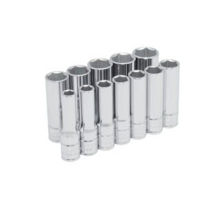 Juego de dados largos cuadro de 3/8", métricos, 6 puntas en riel, 12 piezas Urrea 52205