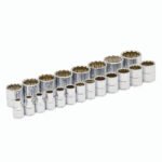 Juego de dados cuadro de 3/8", 12 puntas, métricos, 21 piezas Urrea 52215