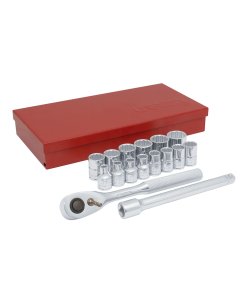 Juego de dados y accesorios cuadro de 3/8" métrico, 17 piezas Urrea 52218