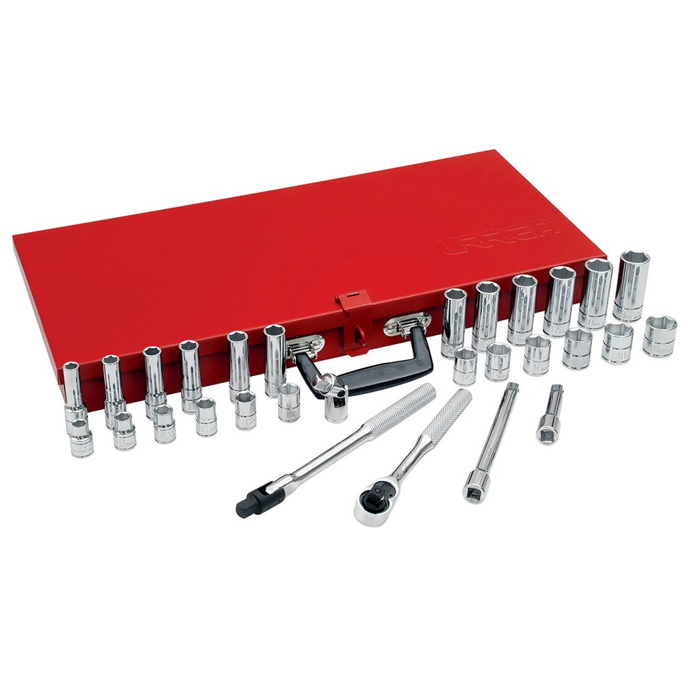 Juego de dados y accesorios cuadro de 3/8" métrico, 30 piezas Urrea 52220