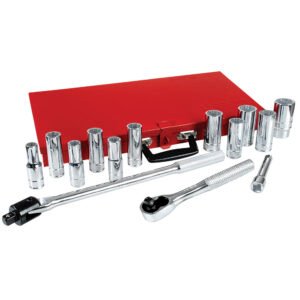 Juego de dados largos y accesorios cuadro de 1/2" en pulgadas, 15 piezas Urrea 5300A
