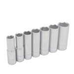 Juego de dados largos cuadro de 1/2", 6 puntas, en pulgadas, en riel, 7 piezas Urrea 5300H