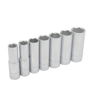 Juego de dados largos cuadro de 1/2", 6 puntas, en pulgadas, en riel, 7 piezas Urrea 5300H